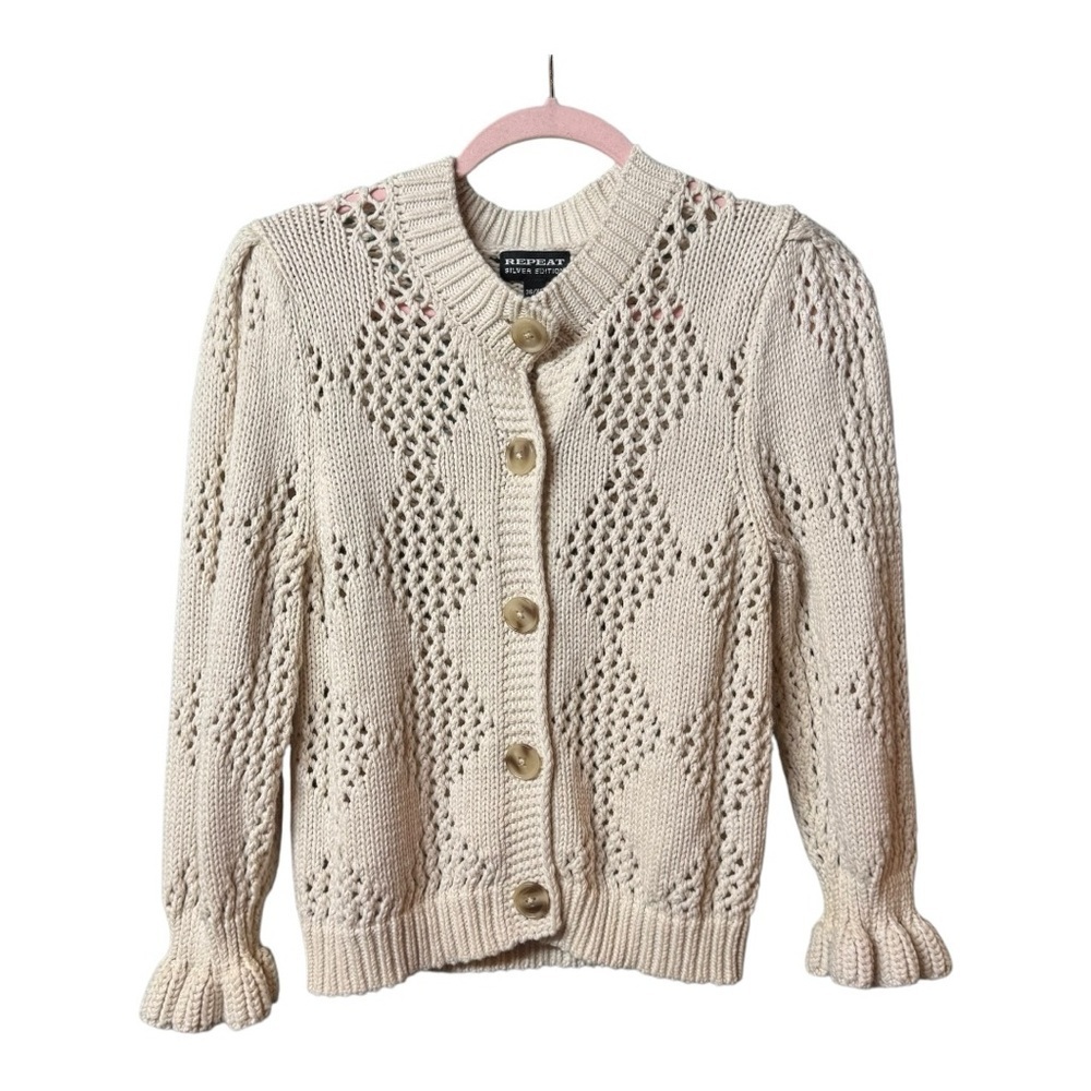 REPEAT SILVER EDITION Ivory Cotton Cardigan Sweater XS